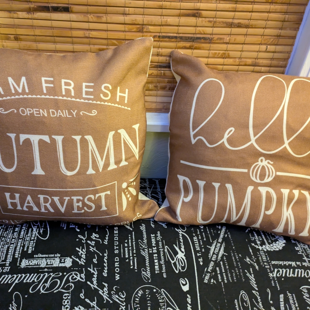 Brown Autumn Harvest Decorative Pillow Shams Set Of 2 Hello Pumpkin